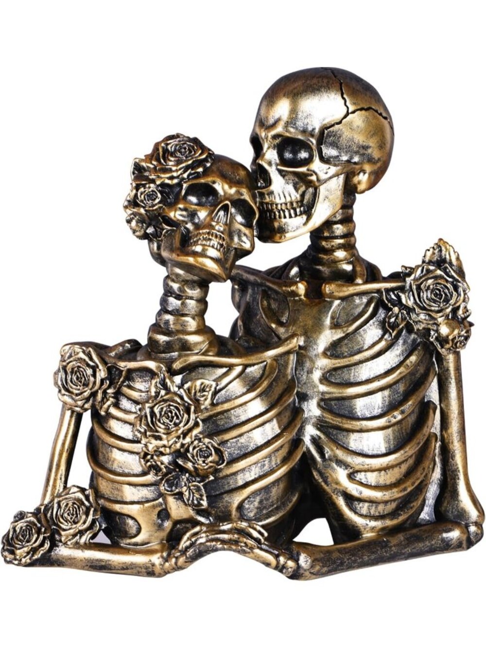 Gold Black Skeleton Couple Resin Figurines Gothic Shelf Mantel Halloween Décor